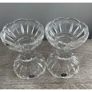 Vintage Bohemia Czech Crystal Art Deco Candle Stick Holders Set of 2 Candle Pair